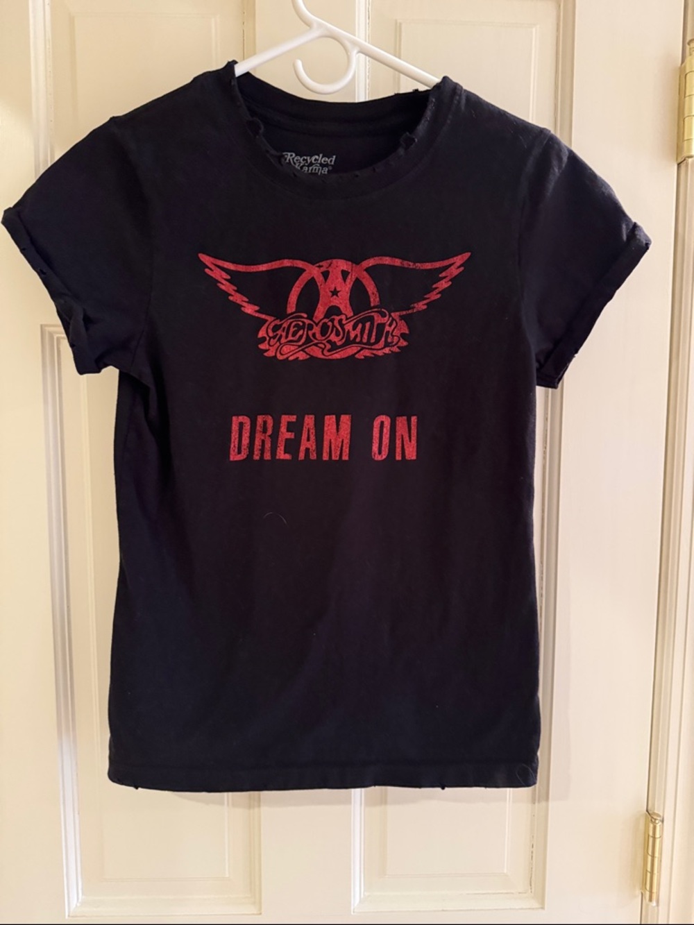 Recycled Karma Black Tee with Red Aerosmith 'Dream On' Graphic